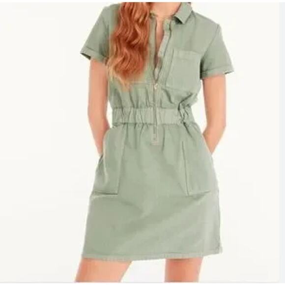 J. Crew Zip Front Chino Dress Green 00 Safari - Picture 1 of 14